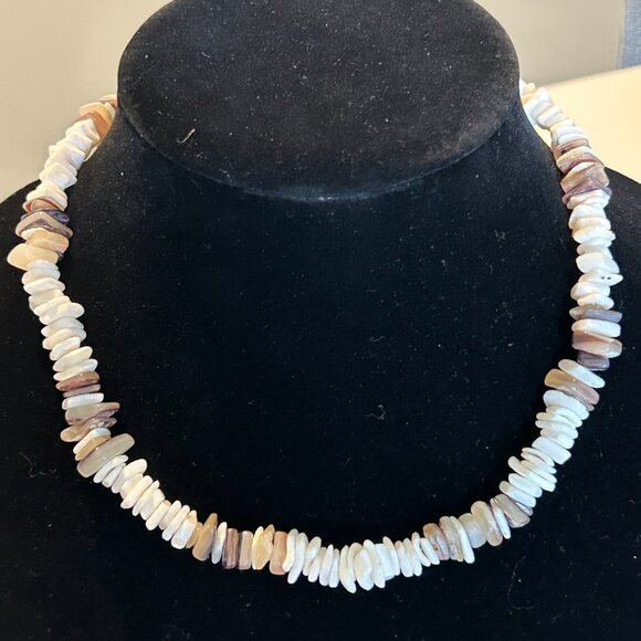 18" Puka Shell Necklace, White, Tan - Picture 3 of 5